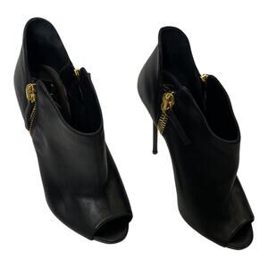 Giuseppe Zanotti Design Women's Ankle Boots Heel Shoes Black‎ Leather Peep Toe 8